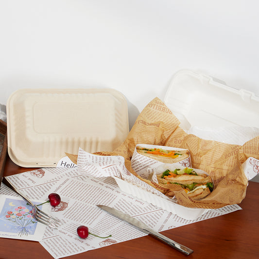 Custom Sugarcane Fiber Clamshell Packaging
