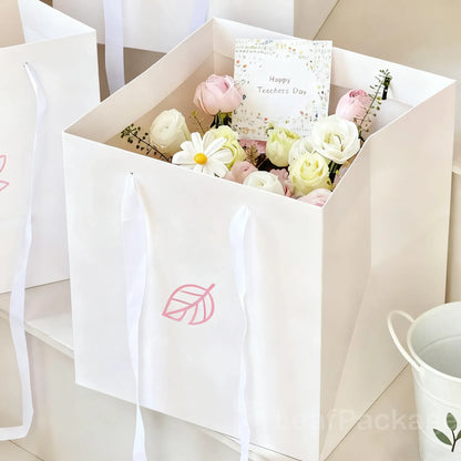 Custom Flower Bouquet Tote Bags with Ribbon Handles