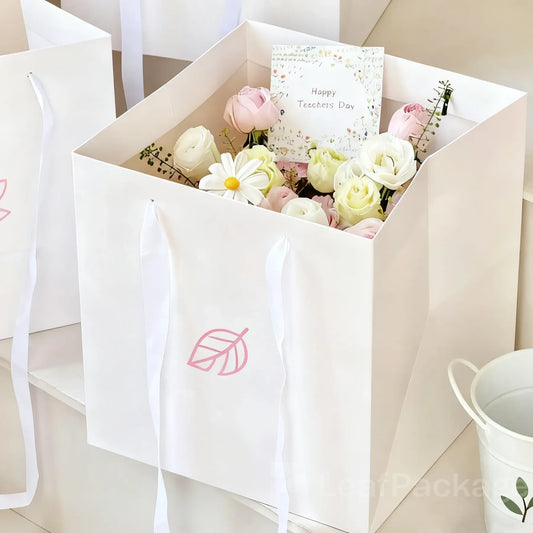 Custom Flower Bouquet Tote Bags with Ribbon Handles