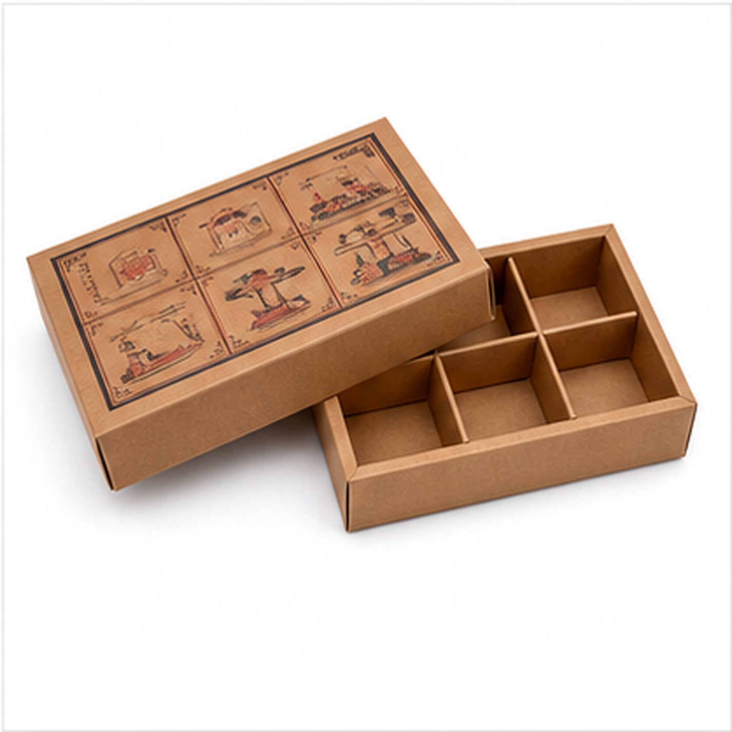 Brown heritage tea lid and base gift box with compartments