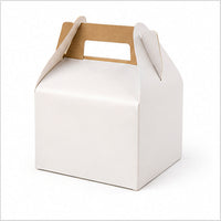 Model No. 2 white and kraft handled gable cake box