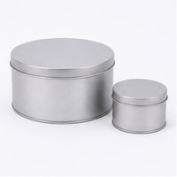 Large silver round tin can with flat lid, 120 x 120 mm reference