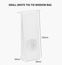 Small white tin-tie window bag, 90 x 60 x 250 mm