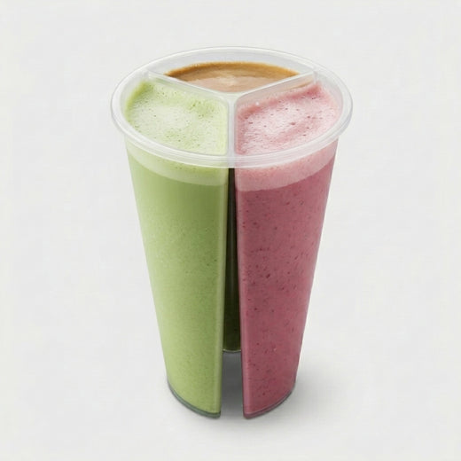 Custom 3-Compartment Plastic Cup for Smoothies & Juices