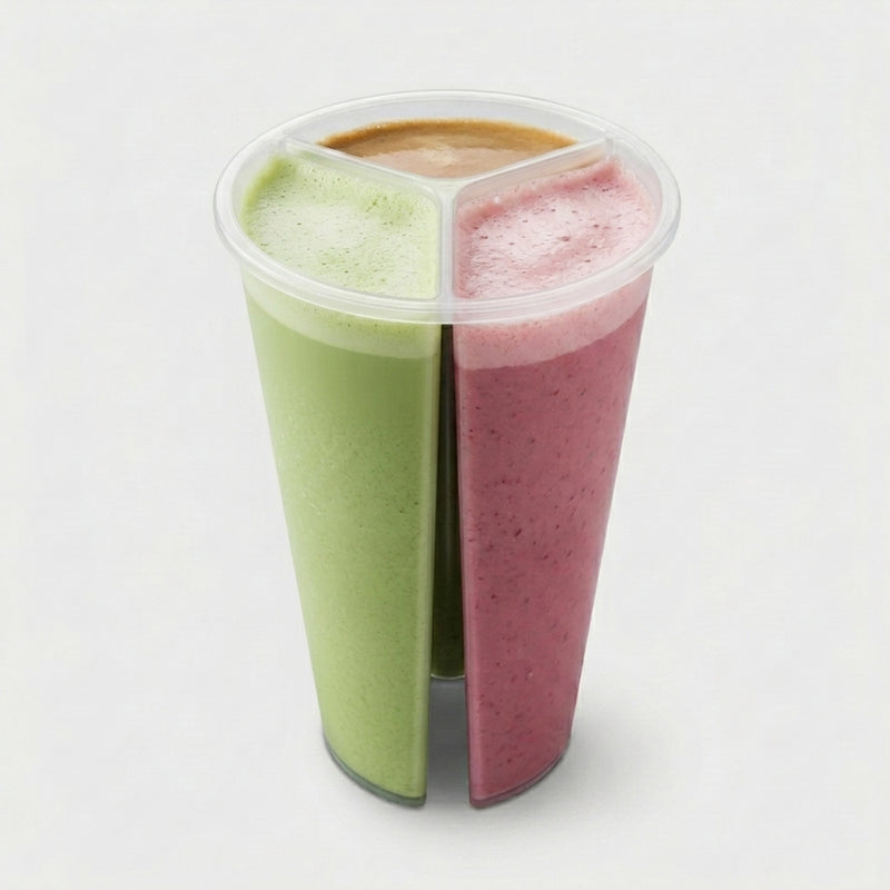 Custom 3-Compartment Plastic Cup for Smoothies & Juices