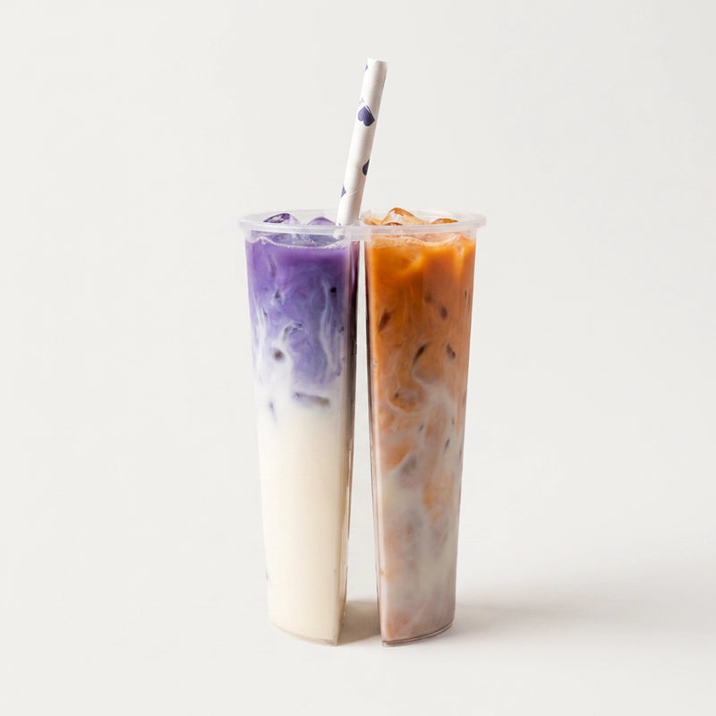 Clear twin-share cups for paired cold drink tasting