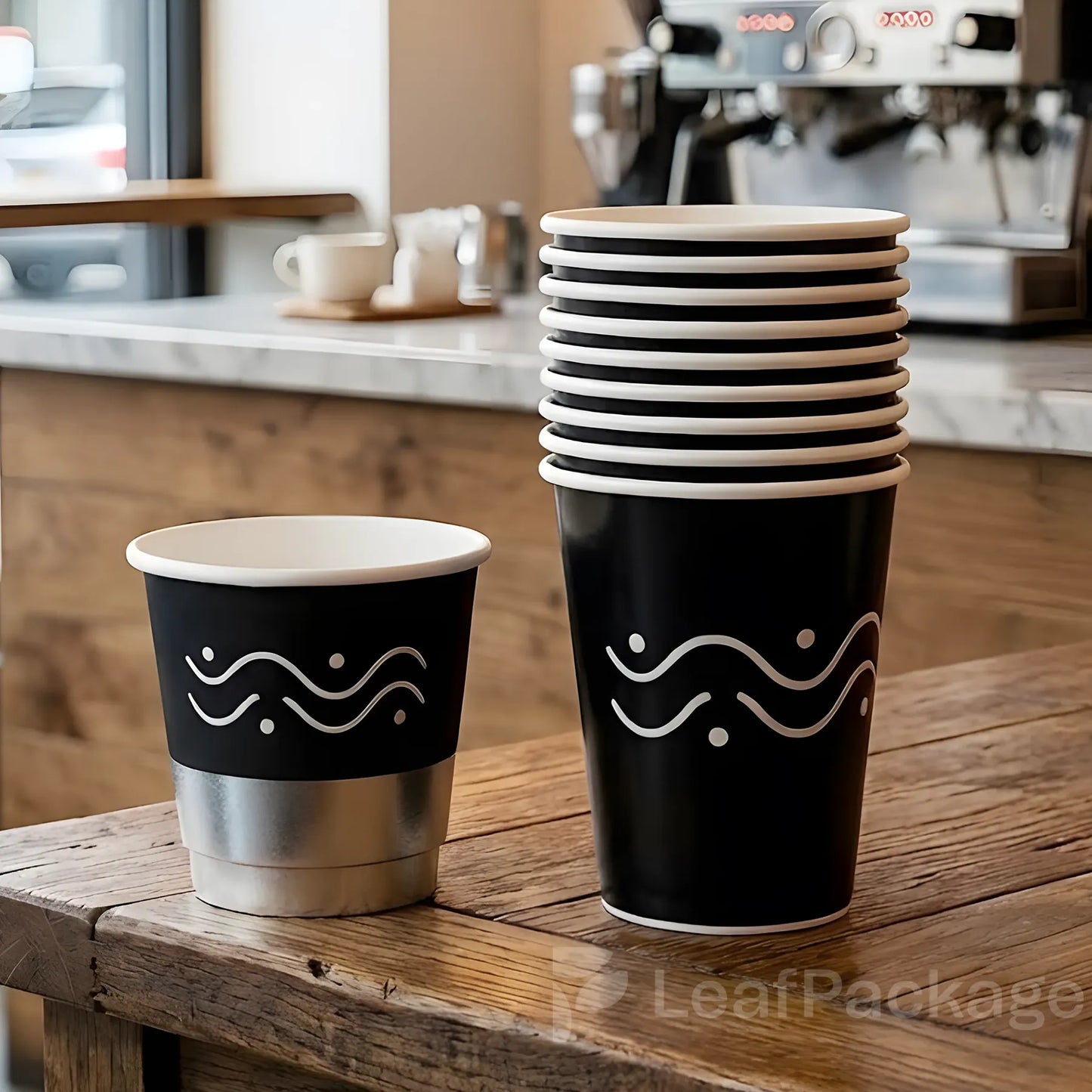 Custom Black & Silver Metallic Paper Coffee Cup