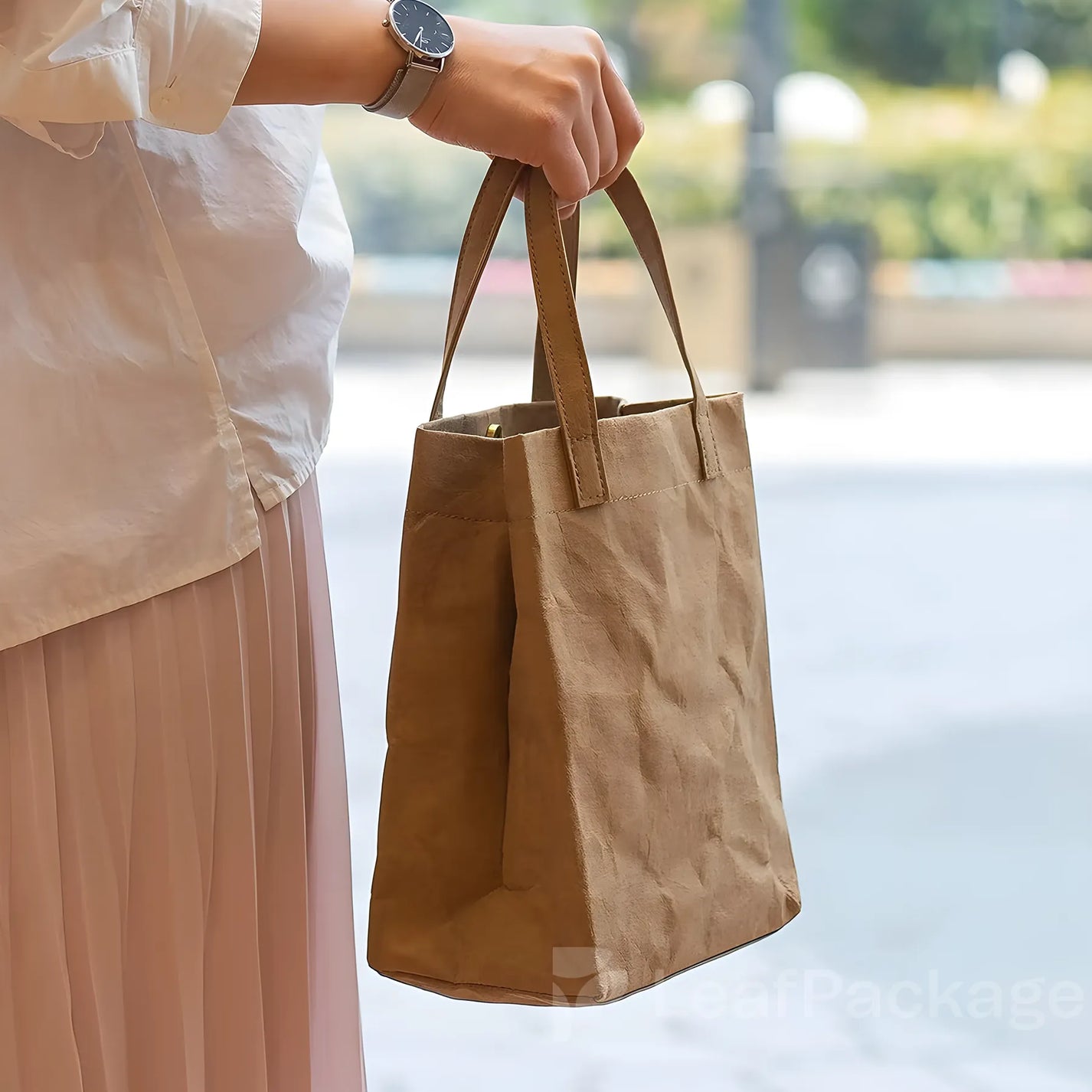 Custom Washable Kraft Paper Flat-Handle Tote Bag