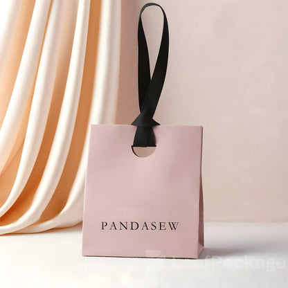 Custom White Cardboard Gift Bags with Ribbon Handles