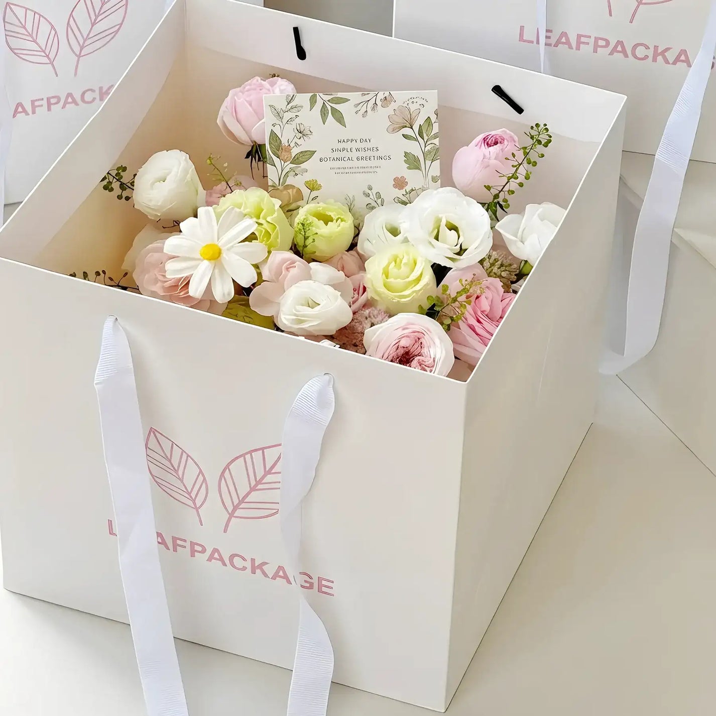 Custom Flower Bouquet Tote Bags with Ribbon Handles