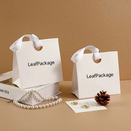 Custom White Cardboard Gift Bags with Ribbon Handles