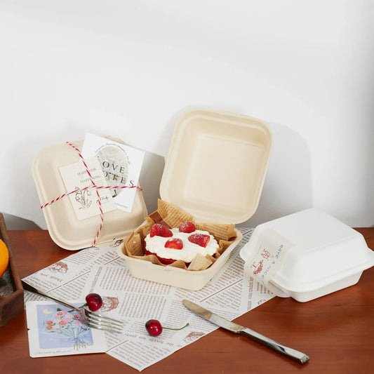 Custom Sugarcane Fiber Clamshell Packaging
