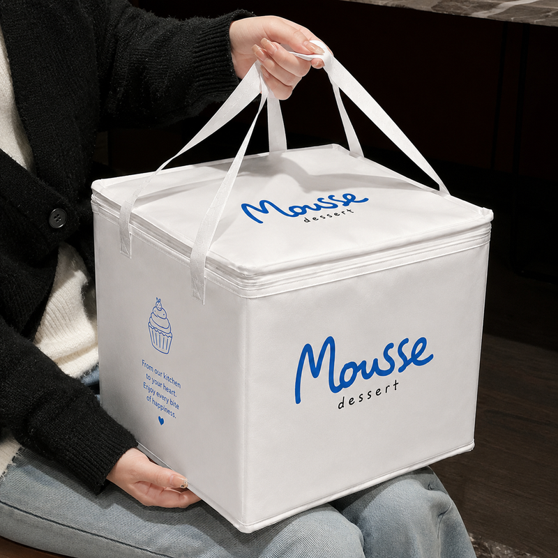 Custom Square Cake Insulated Cooler Takeout Tote Bag with Handle
