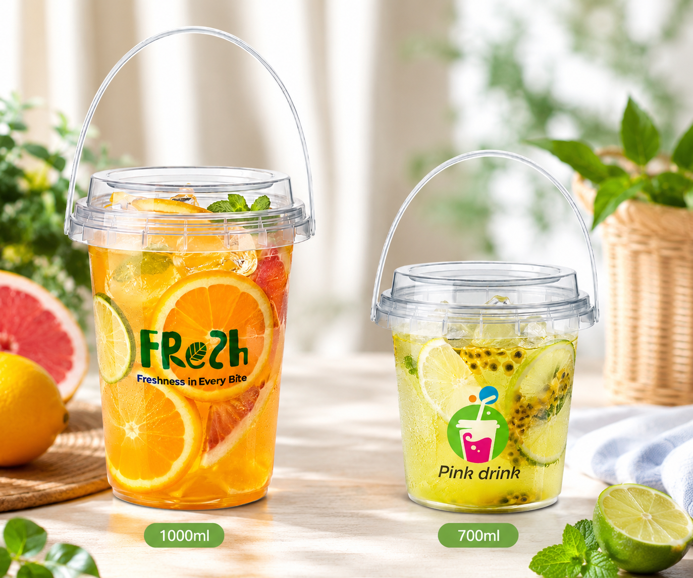Clear Plastic Fruit Bucket with Handle