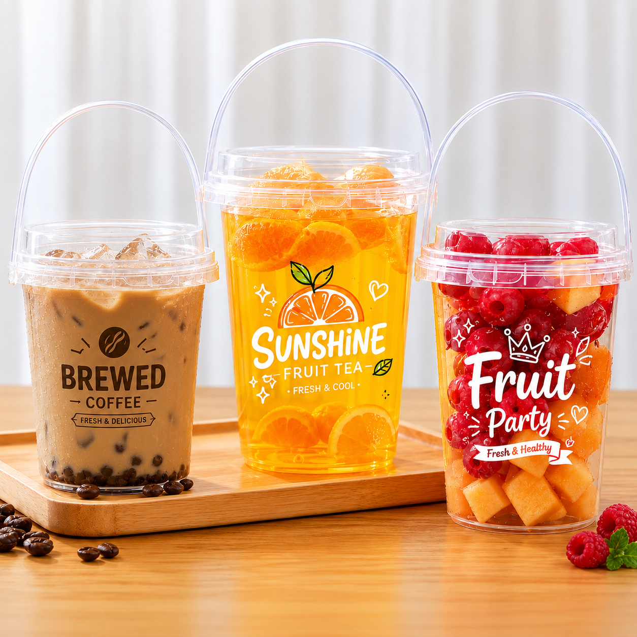 Clear Plastic Fruit Bucket with Handle