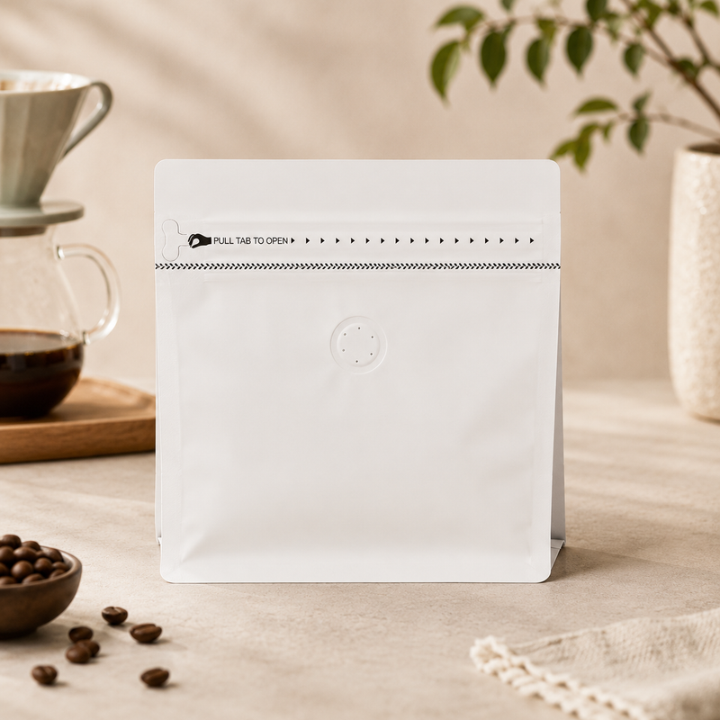 Ready-to-Ship Matte Flat Bottom Blank Coffee Bags – Valve & Zipper Options