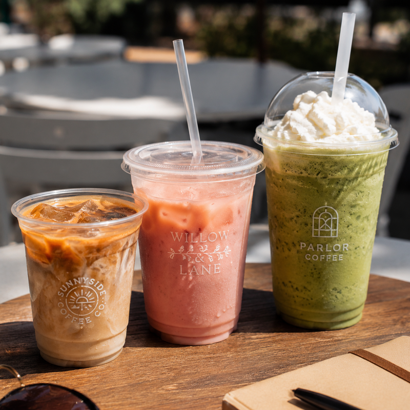 Custom Print Clear PET Plastic Cups with Logo – 98mm Rim