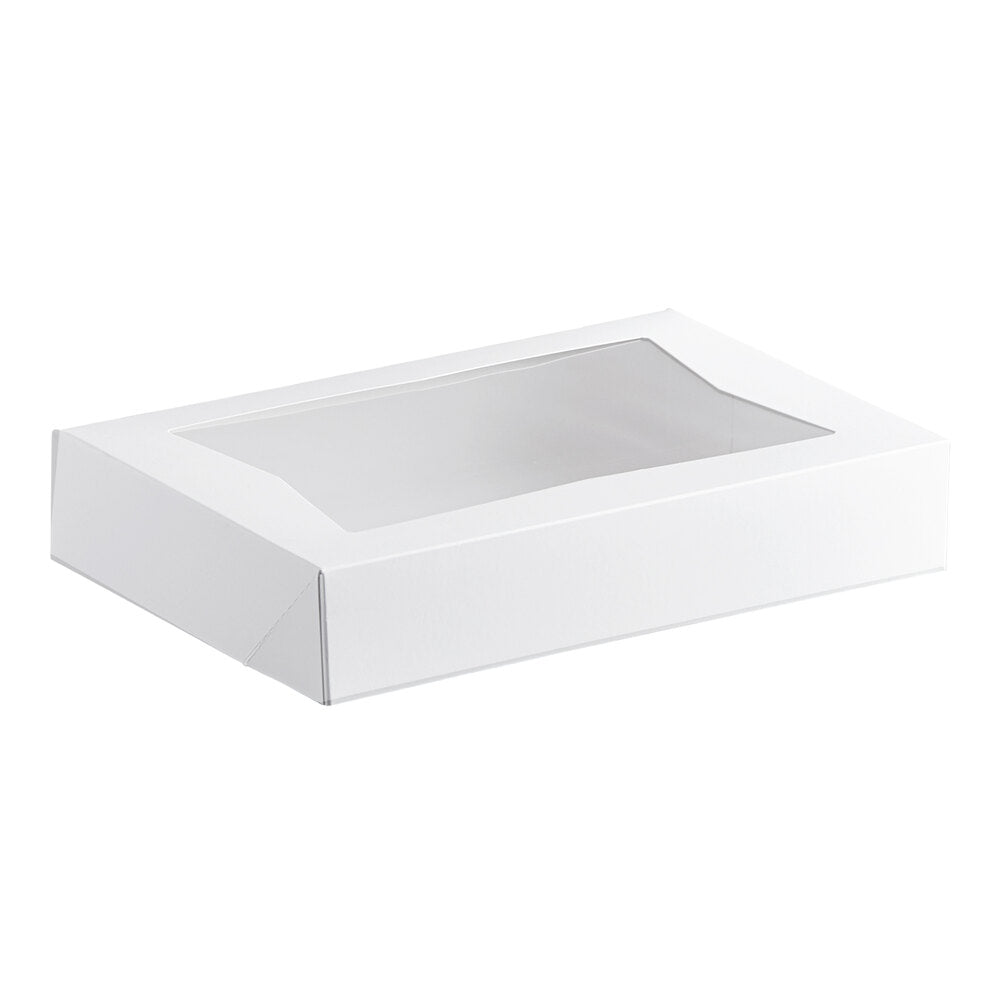 12 × 8 × 2 1/4 in · White auto-pop clear window bakery box, reference 2451282WBBL