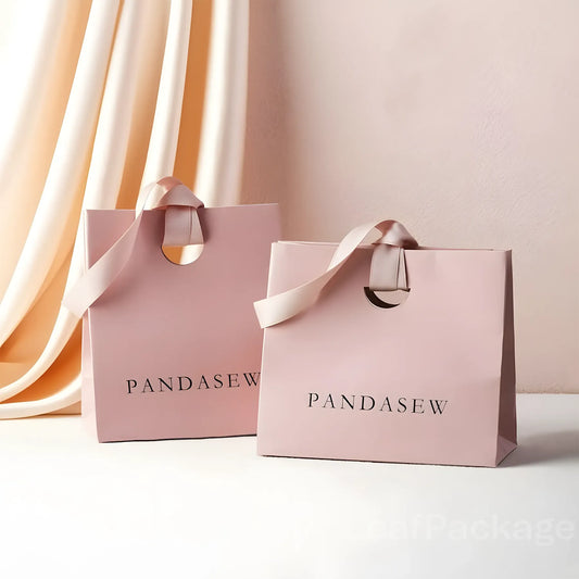 Custom White Cardboard Gift Bags with Ribbon Handles