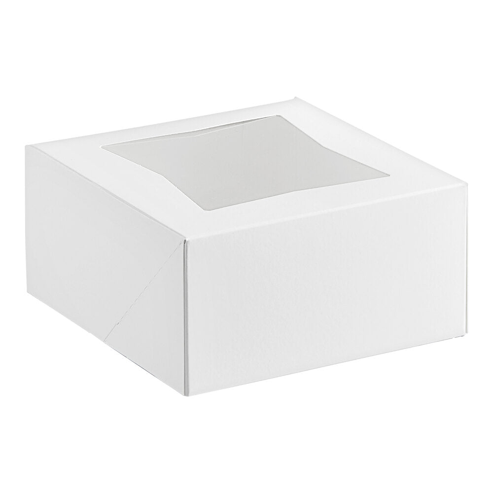 6 × 6 × 3 in · White auto-pop clear window bakery box, reference 245663WBBL