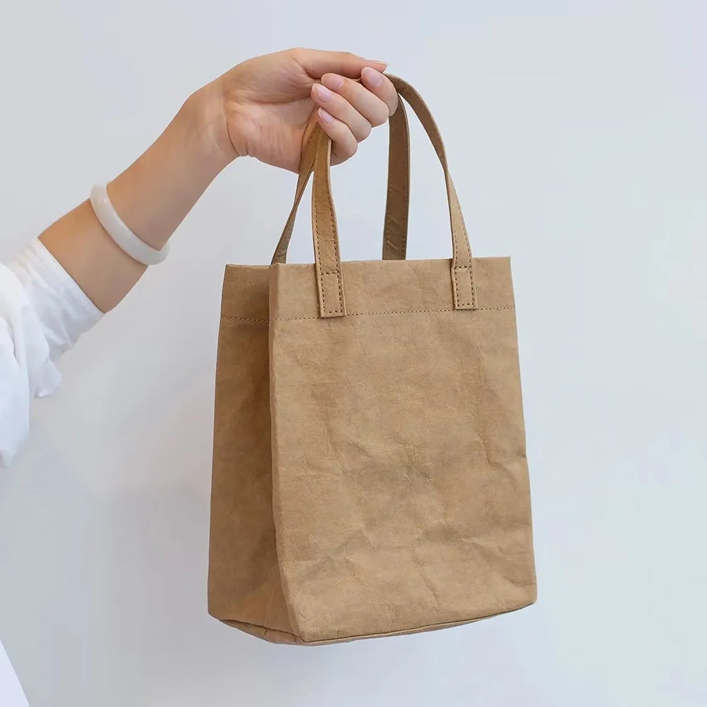 Custom Washable Kraft Paper Flat-Handle Tote Bag