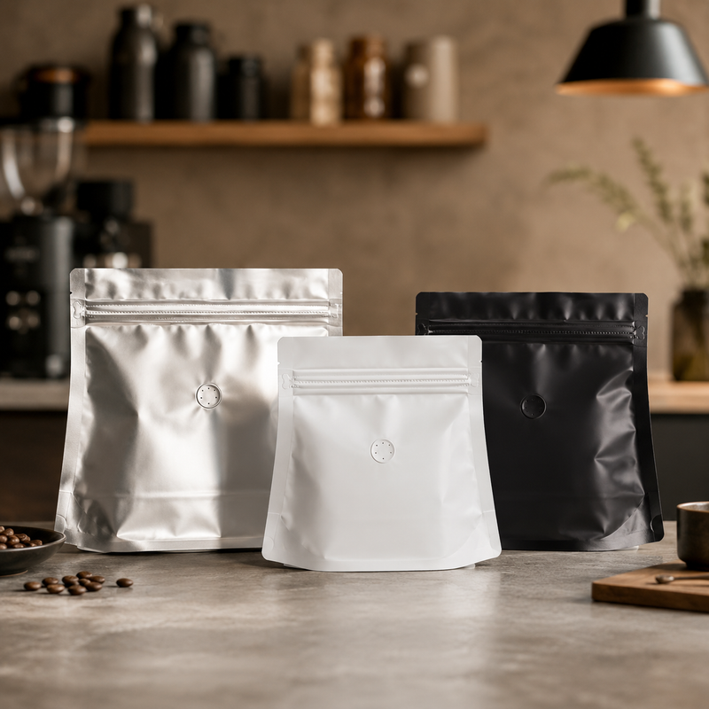 Ready-to-Ship Foil Stand Up Pouch Blank Coffee Bags – Valve & Zipper Options
