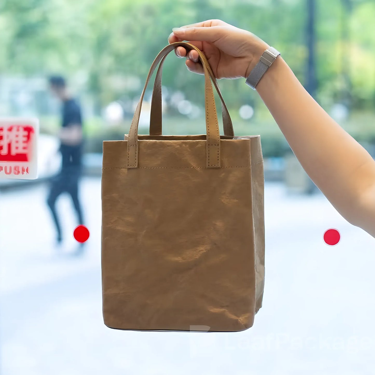 Custom Washable Kraft Paper Flat-Handle Tote Bag