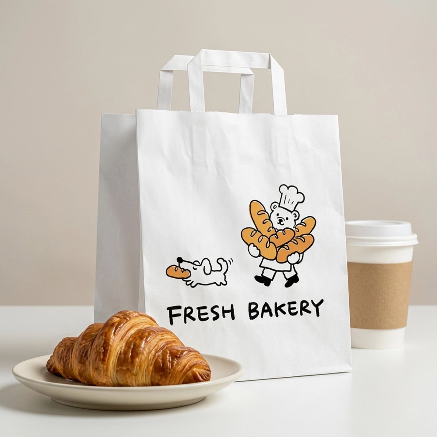 Custom Flat Handle Paper Bags for Bakery