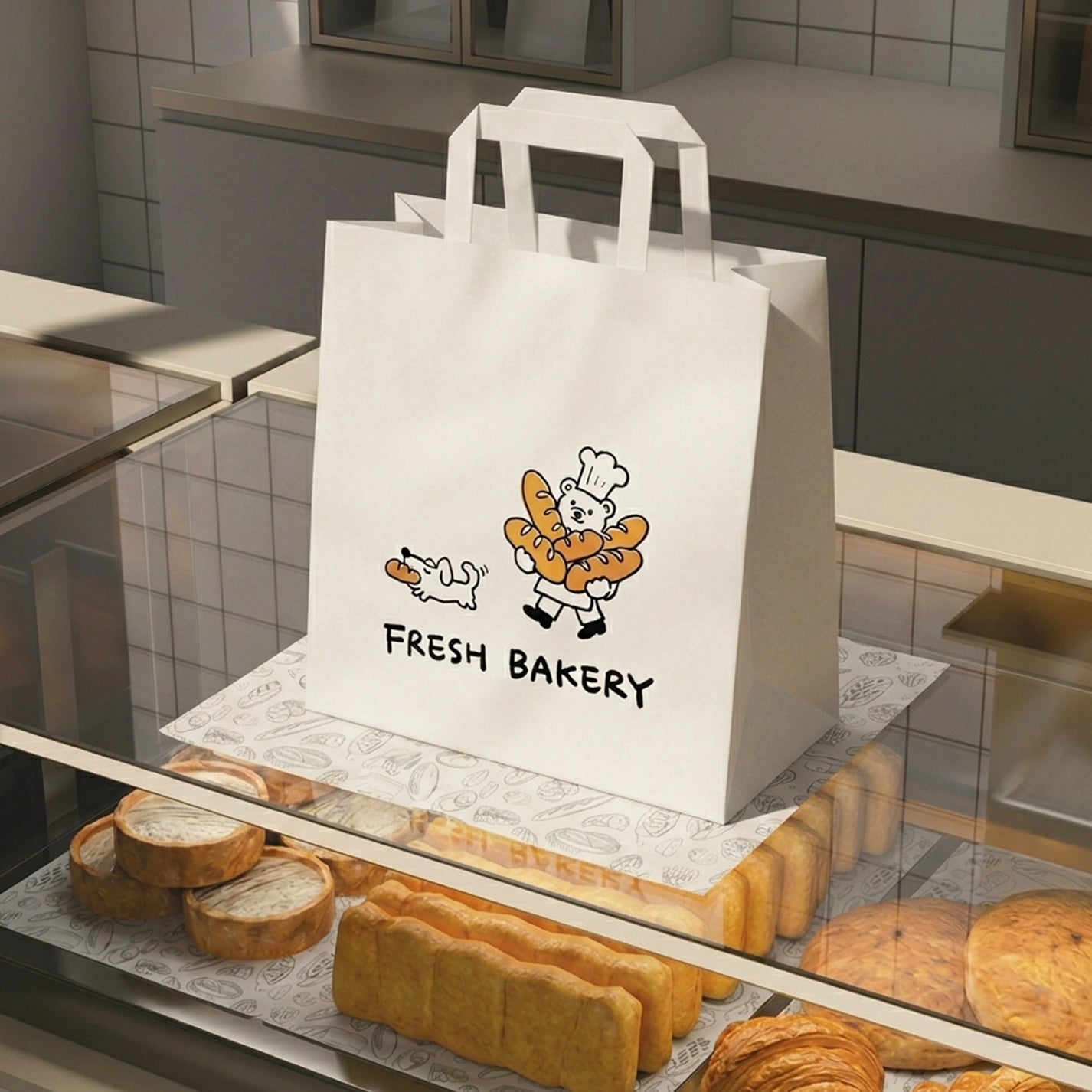Custom Flat Handle Paper Bags for Bakery