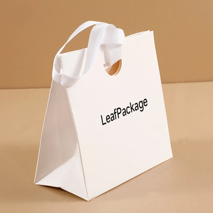 Custom White Cardboard Gift Bags with Ribbon Handles