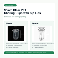 95mm clear PET sharing cups with sip lids in 500ml and 740ml