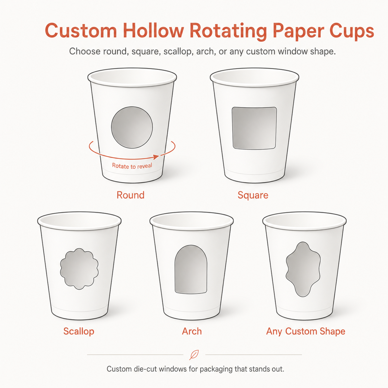 Vasos de papel giratorios huecos personalizados