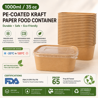 Rectangular Kraft Paper Food Containers with Clear PP Lids - 580ml to 1000ml Bulk