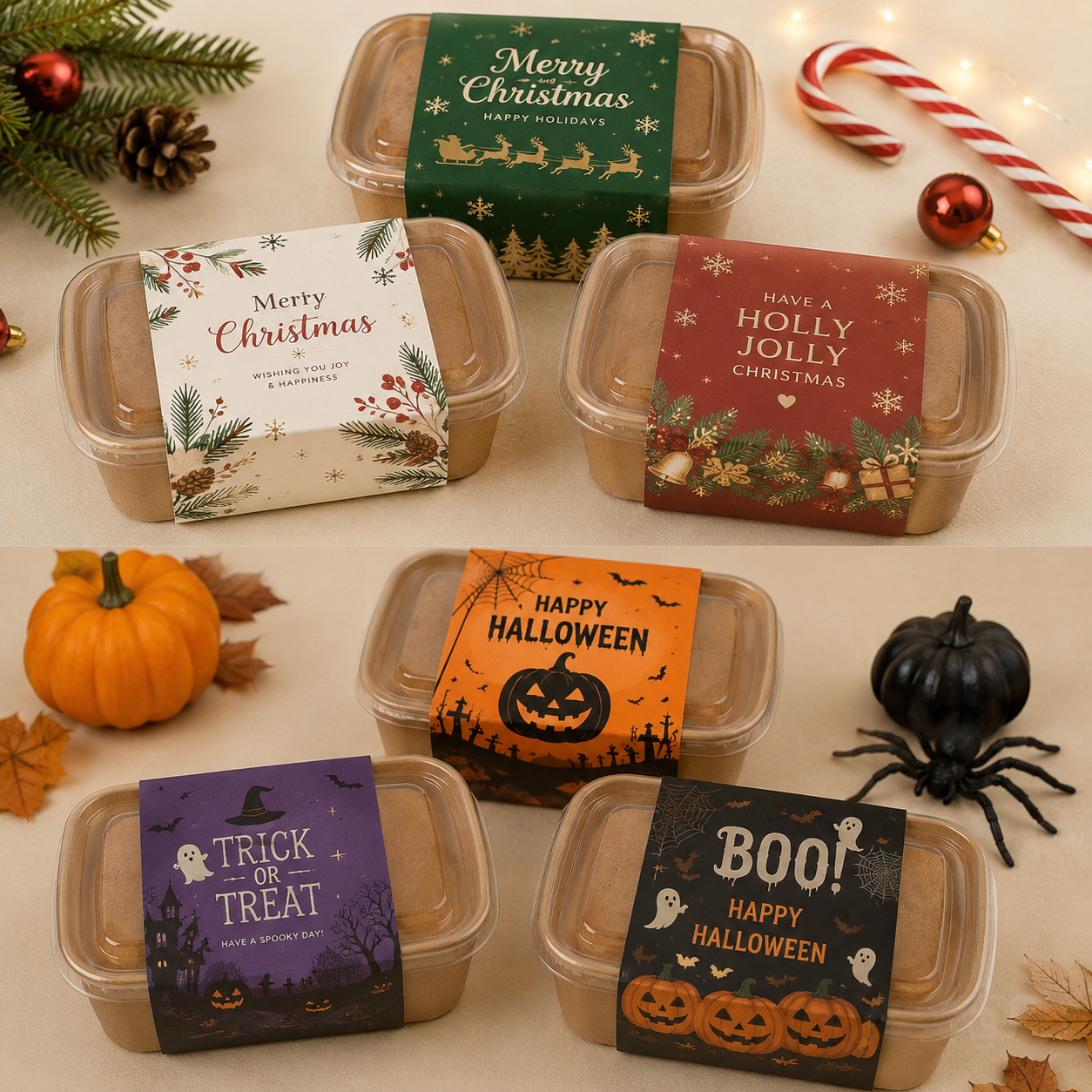 Kraft paper food container base with selectable matching clear PP lid