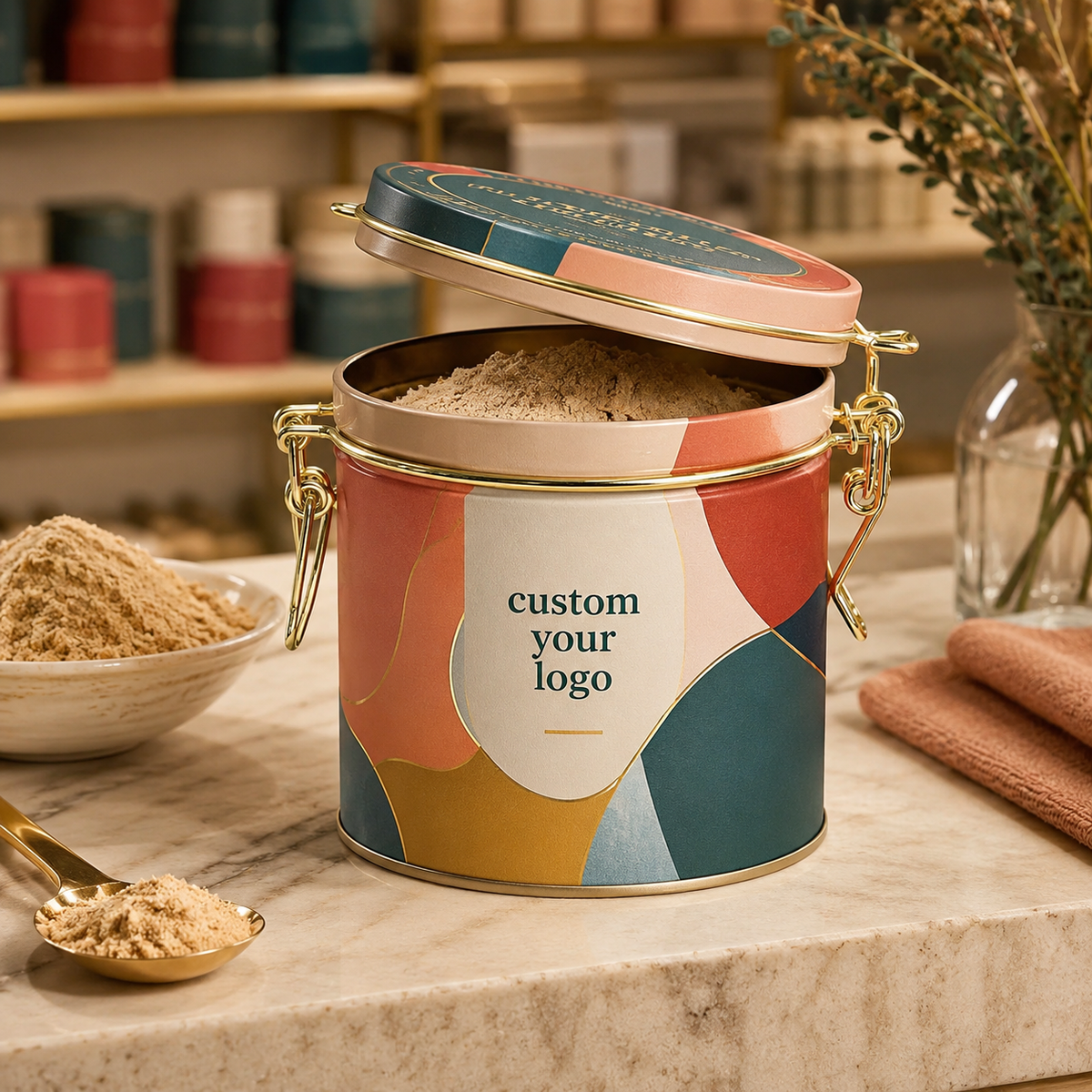 Latas Redondas Herméticas Personalizadas para Granos de Café, Té y Caramelos