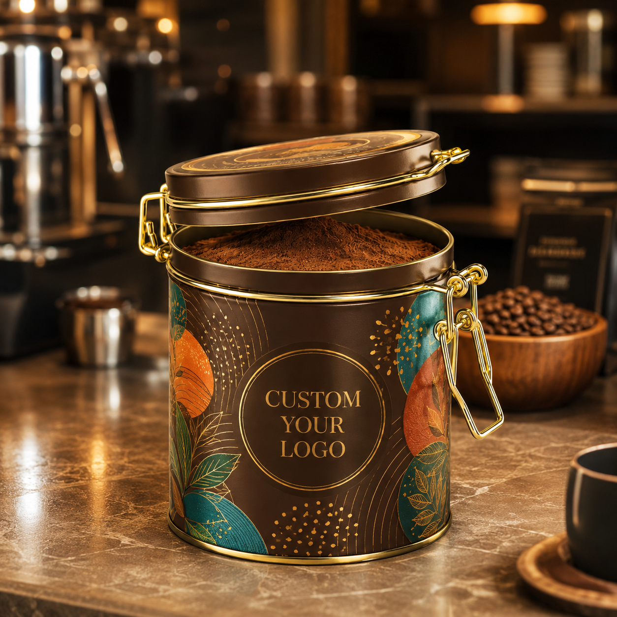 コーヒー豆・茶葉・キャンディー用密閉丸型缶