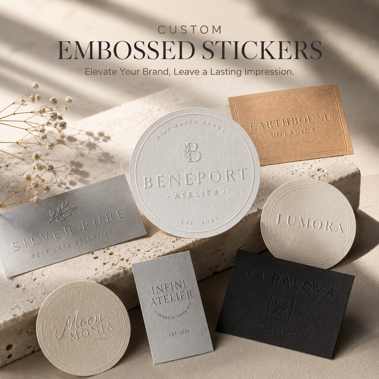 Custom Embossed Logo Stickers for Packaging Seals and Product Labels