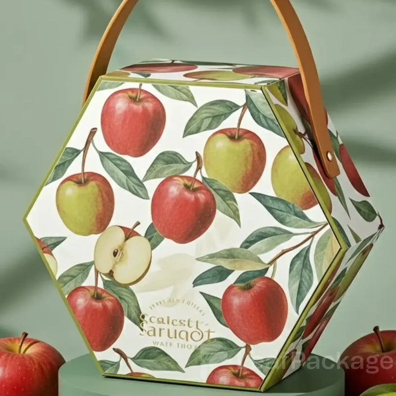 LeafPackage custom hexagonal fruit gift box made from recyclable kraft paper, ideal for small businesses seeking sustainable and creative fruit packaging solutions.