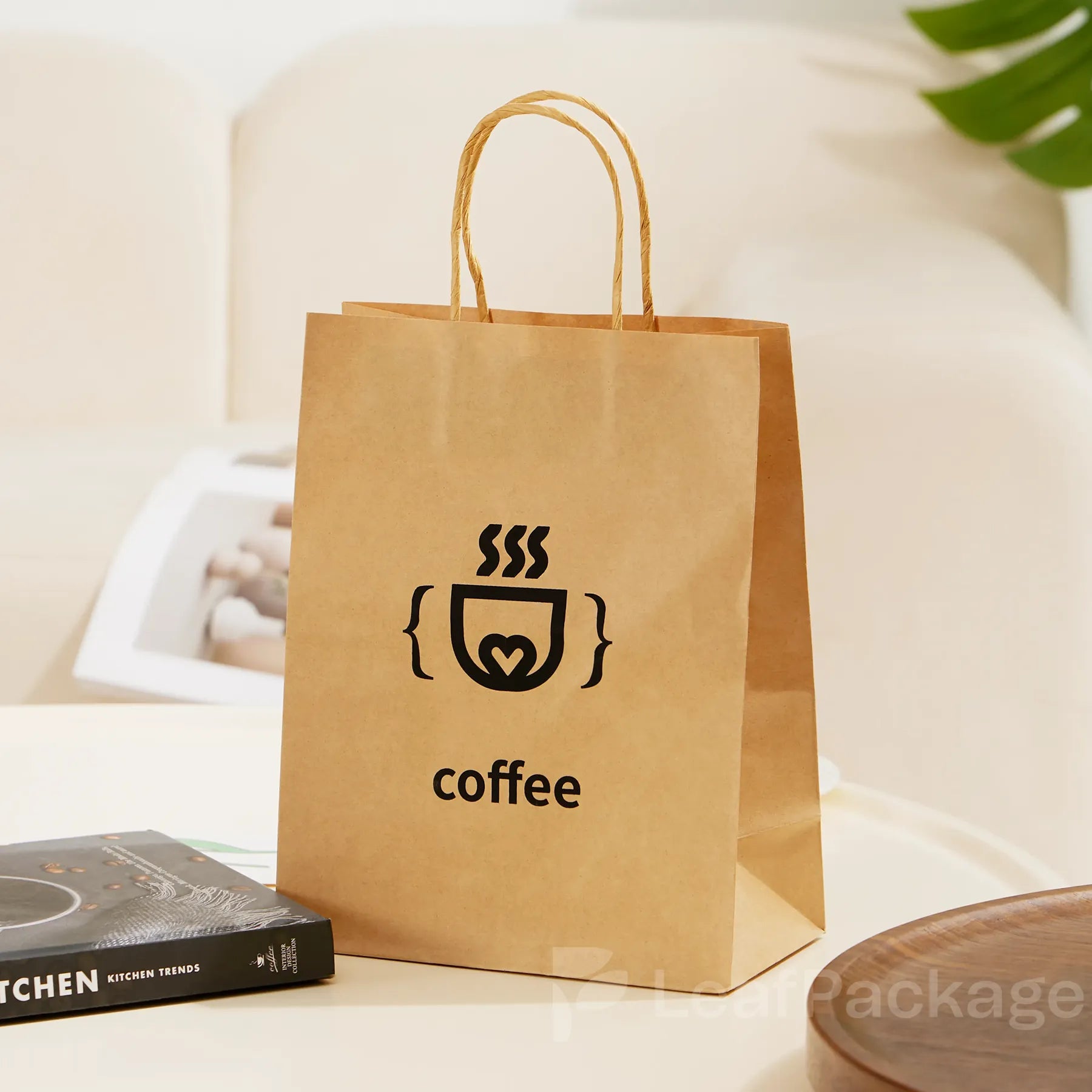 LeafPackage custom coffee packaging bags with eco-friendly materials, available with logo printing and custom sizes for small businesses.