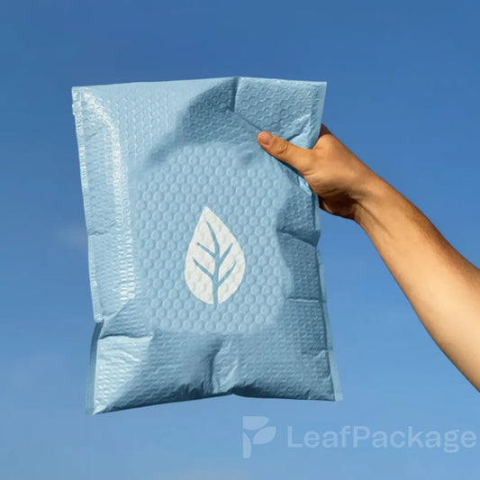 Recyclable custom bubble mailer with padded lining for secure and sustainable shipping.
