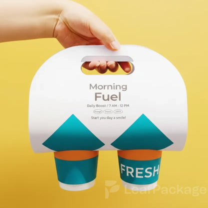 Recyclable FSC certified cup carrier made from sturdy white cardboard, ideal for small businesses and sustainable packaging.