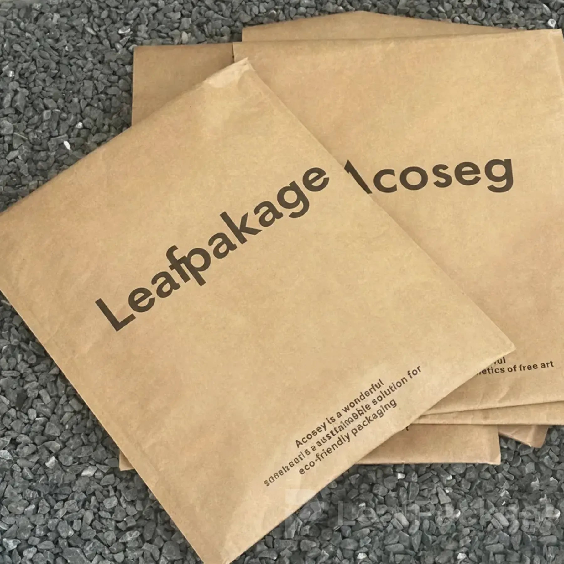 Leafpackage custom kraft paper mailer bags, recyclable and eco-friendly packaging solution for small business shipping.