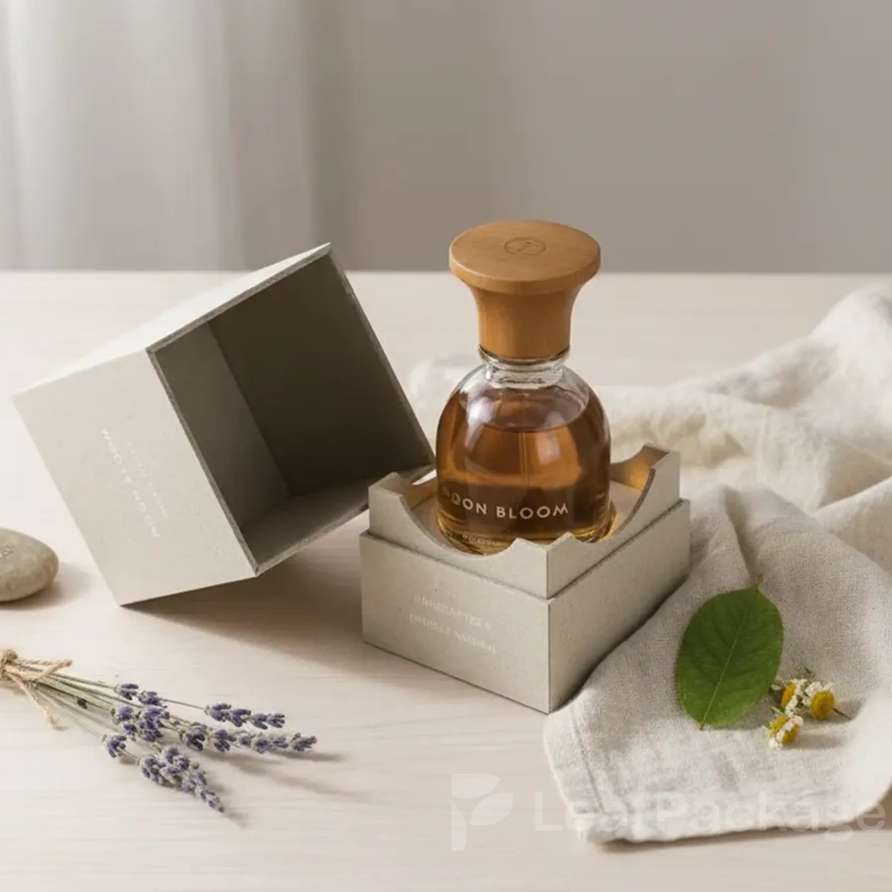 Sustainable and reusable perfume packaging made from eco-friendly materials, perfect for small business branding and custom designs.