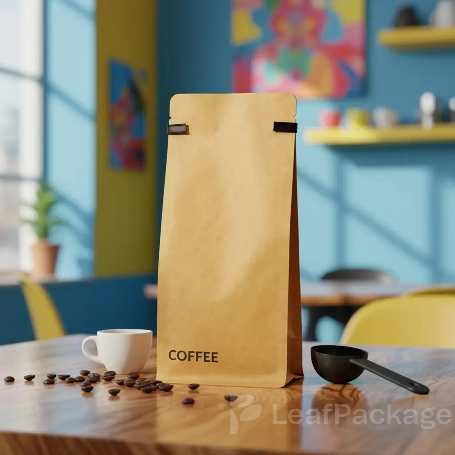 LeafPackage custom kraft coffee bags made from recyclable and sustainable kraft paper, ideal for eco-conscious small business packaging.