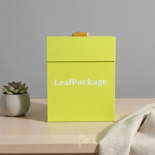 Eco-friendly magnetic flap boxes by LeafPackage, perfect for small businesses seeking sustainable, branded packaging solutions.