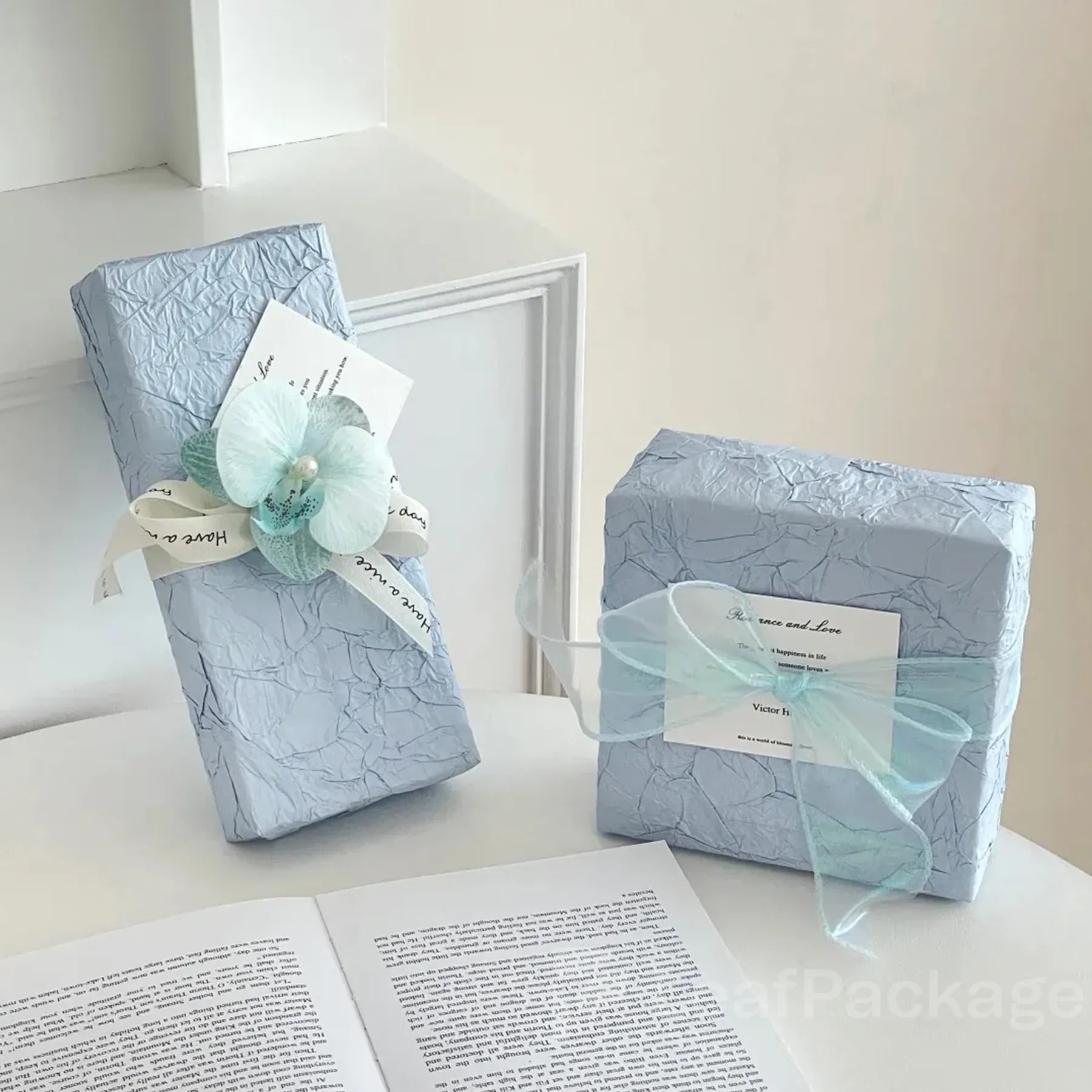 LeafPackage custom marble texture wrapping paper made from eco-friendly kraft material, perfect for premium gifts, retail, and eco-conscious packaging.