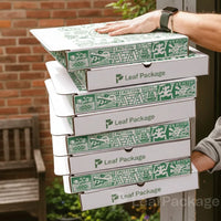 High-quality custom pizza box designed for small business, eco-friendly and fully recyclable, perfect for takeout and delivery.