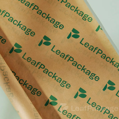 LeafPackage custom printed food wrapping paper made from biodegradable material, perfect for cafes, bakeries, and restaurants. Add your brand logo for sustainable and stylish food packaging.