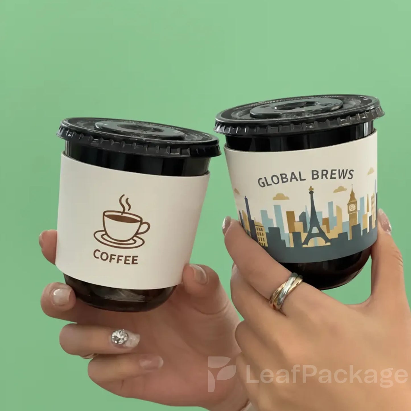 Printable white card cup sleeves, perfect for small business branding, eco-friendly packaging, and custom logo designs.