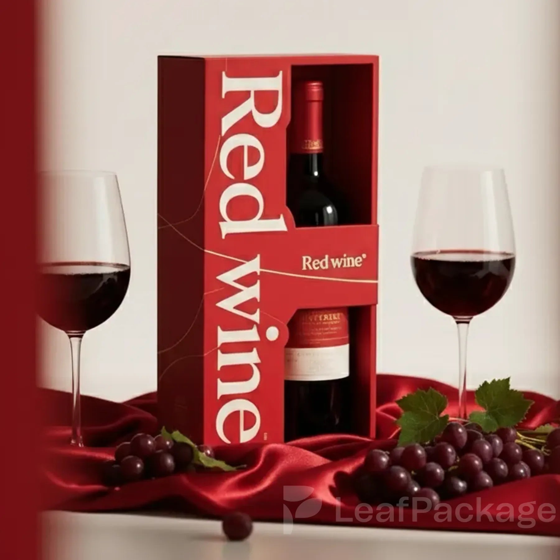 LeafPackage custom wine gift box made from recyclable paper, featuring elegant logo printing and sustainable design for premium wine packaging.